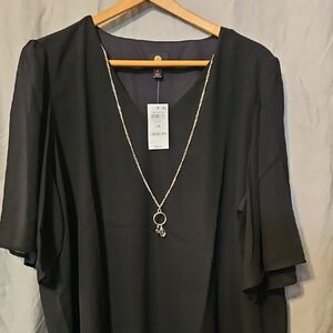 Elegant Black V-Neck Blouse with Necklace